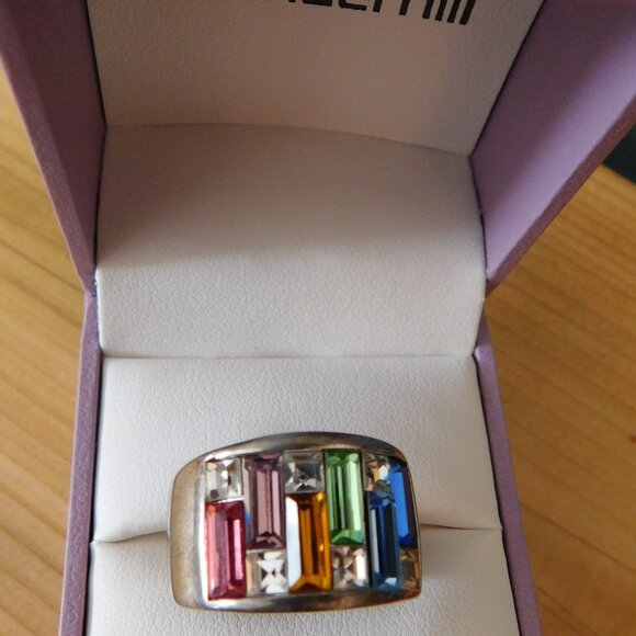 Ladies Sterling Silver .925 Ring with Multi Colored Crystals - Picture 3 of 3